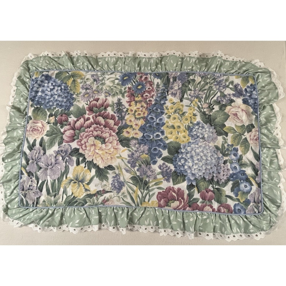 Glynda Turley's Flower Garden 3 Pillow Shams King Eyelet Ruffle Cottage Shabby